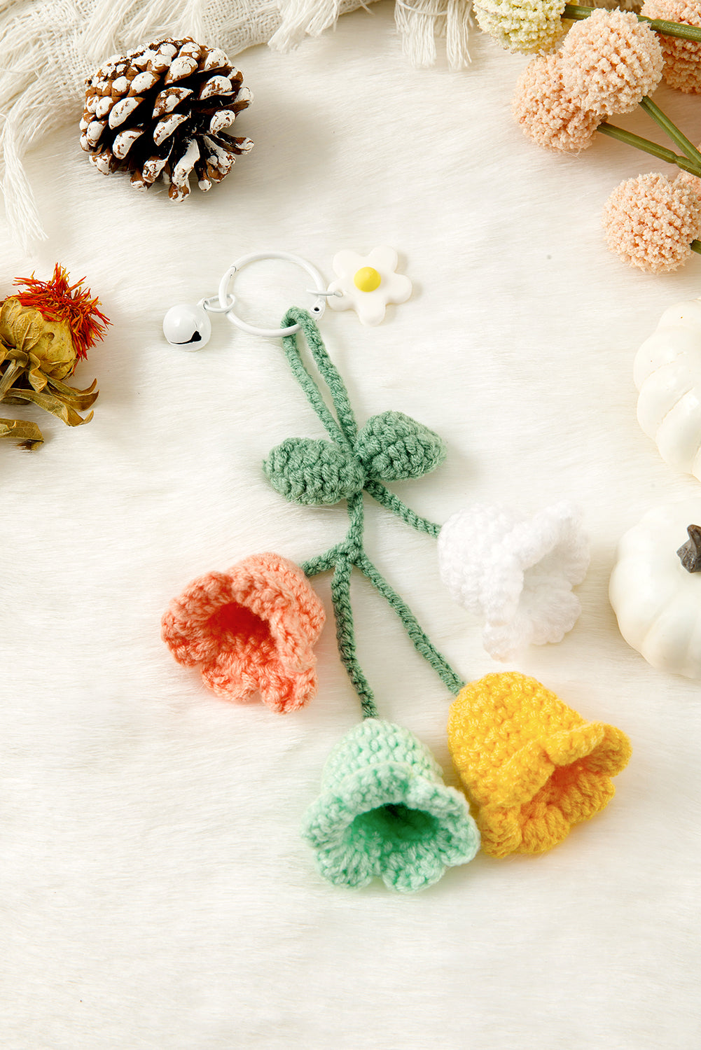 Meadow Mist Green Cute Crochet Flower Keychain