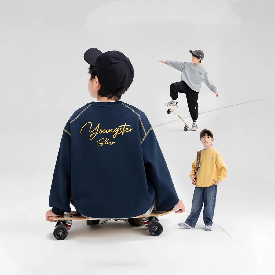 Loose Cotton Sweatshirt For Boys AINI Kids Autumn Fashionable Long Sleeve Crew Neck Sweatshirt New Style Spring New Arrival