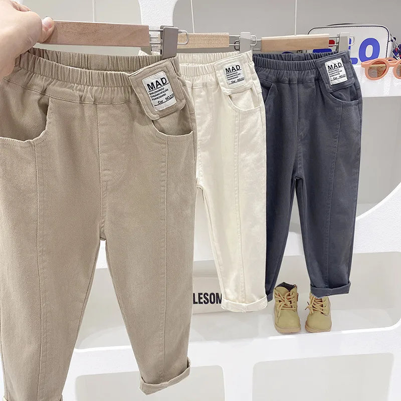 Simple Style Letter Solid Color Cotton Boys Pants