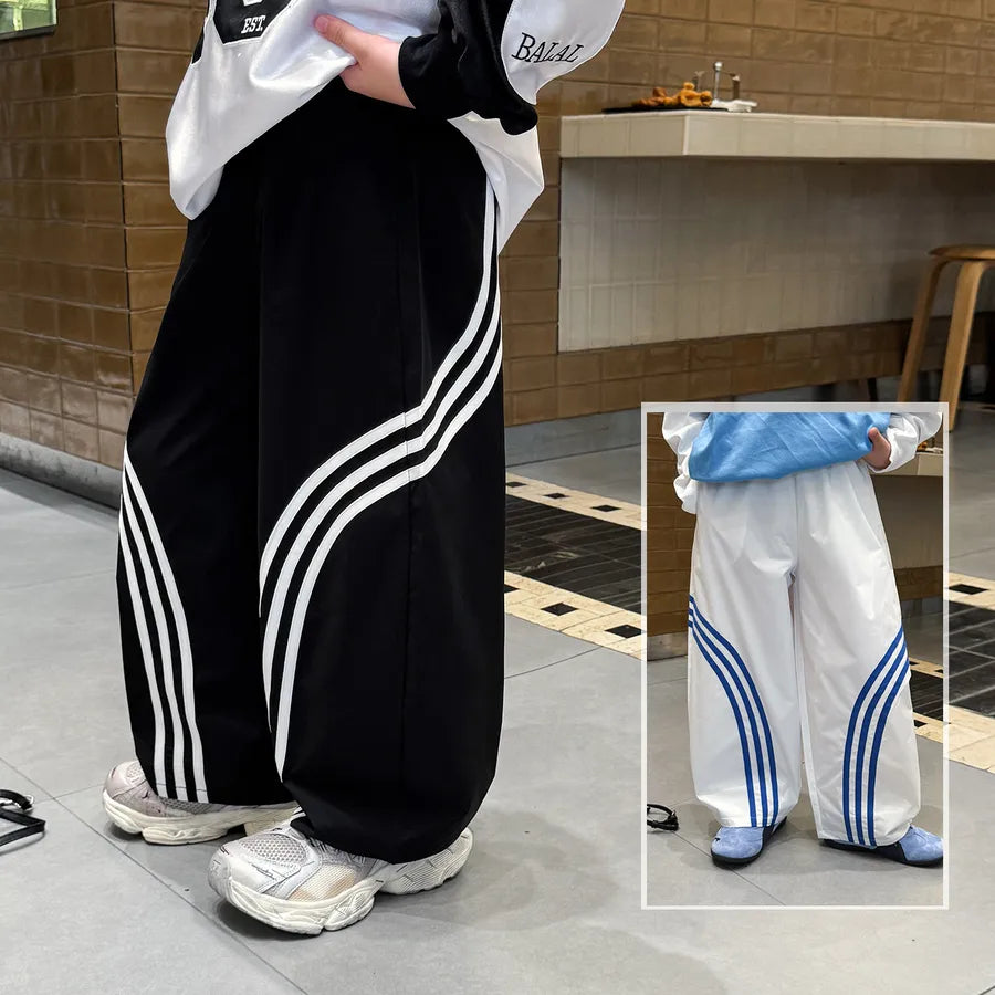 Cool Striped Rabbit Boys Sport Pants For Autumn Casual Loose Children's Long Trousers Elastic Cotton Polyester Mid Waist