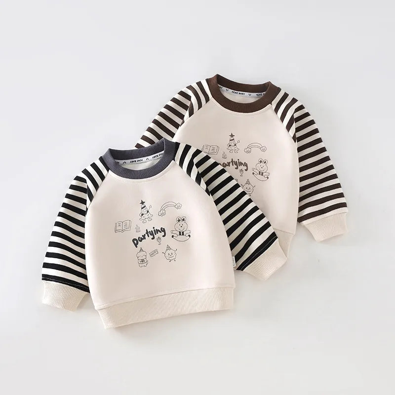 Simple Casual Striped Sweatshirt For Kids Autumn Winter New Arrival Unisex Soft Cotton Long Sleeve Baby Boys Fashionable Hoodie