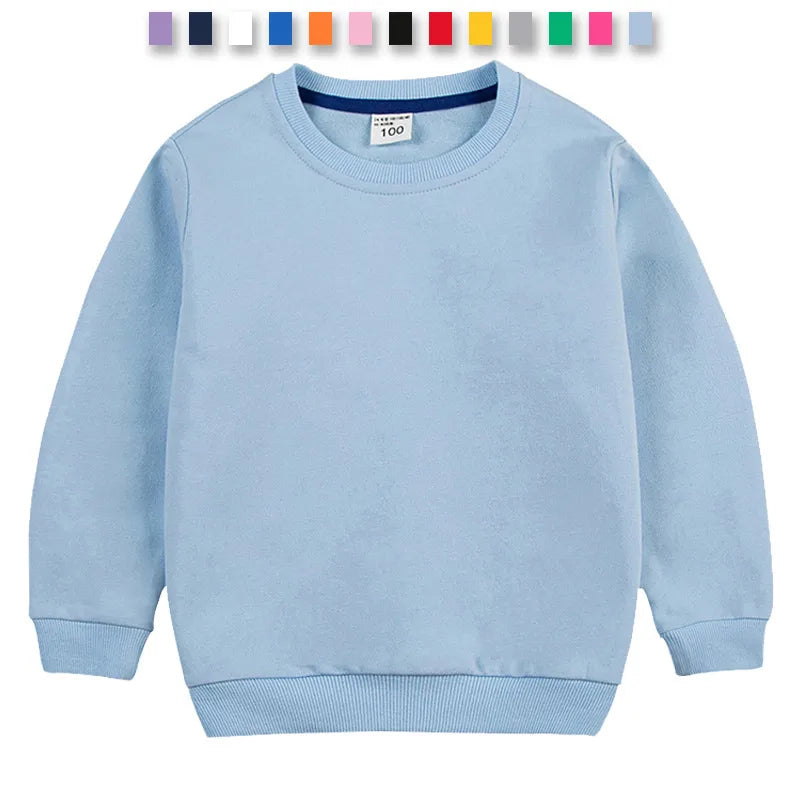 One Piece Dropshipping Children's Clothing Children's round Neck Long Sleeve Solid Color Hoodie Autumn and Winter New Foreign Trade Wholesale Can Come to Picture plus Pattern