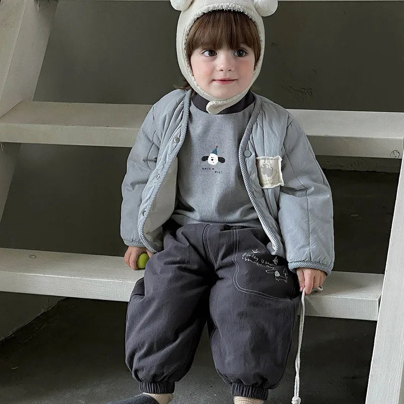 Thickened Cotton Jacket For Boys Winter Clothes New Style Warmth Baby Coat A Class Long Sleeve Round Neck Short Length