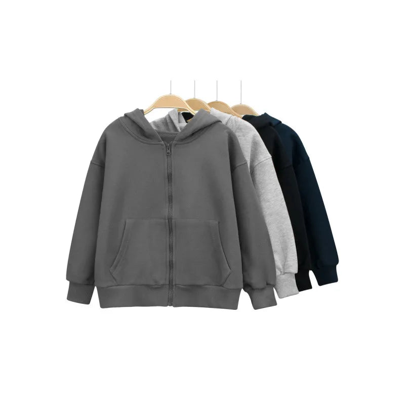 Unisex Hooded Zipper Jacket Pure Color Long Sleeve Soft Cotton Spring New Arrival Kids Clothing GRRR Kids Hoodie Sweatshirt