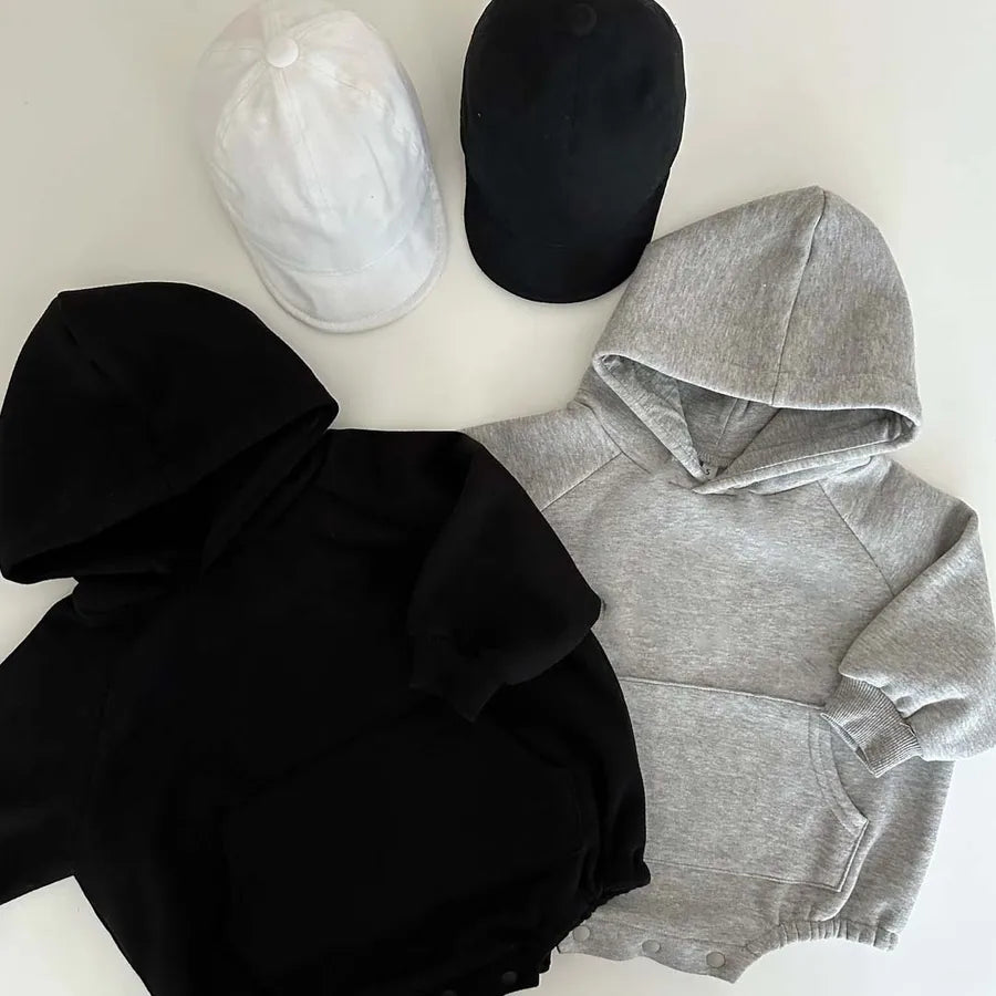 Children's Wear  Infants Fall/Winter fleece-lined Pack Fart Clothes Men's and Women's Baby Embroidered Hooded Casual Wear Clothes Fashion