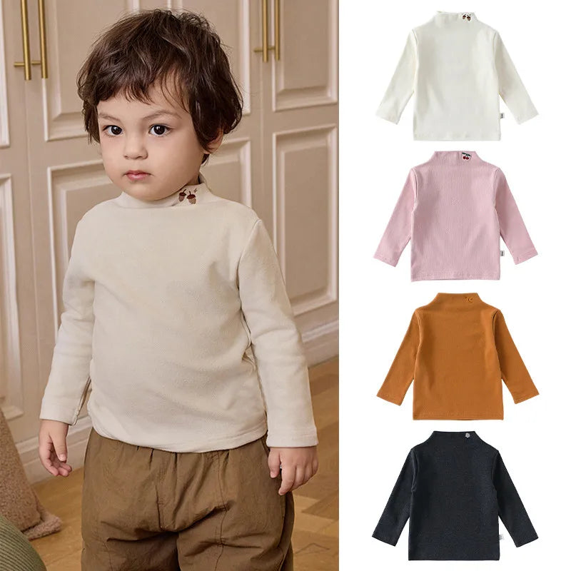 Children's Base Layer Shirt A-Class Boys' Half High Collar Autumn Winter Inner Wear Two-Piece Set Soft Cotton Long Sleeve