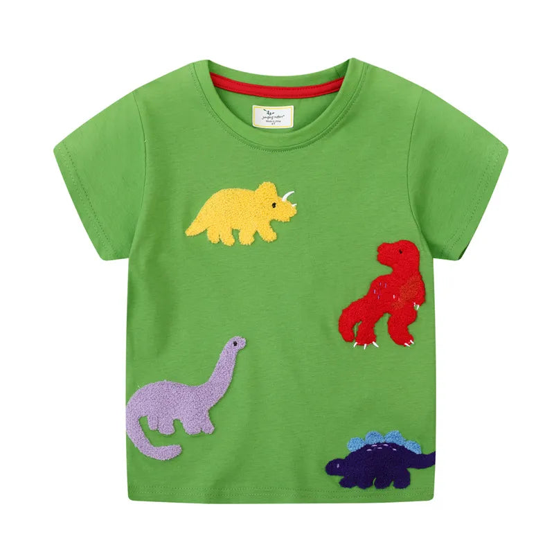 Summer New Arrival Kids T-Shirt Short Sleeve Round Neck Dinosaur Cartoon Print Soft Cotton Knitted Baby Sweatshirt Boys Clothes