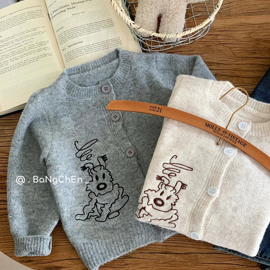 Children's Sweater Bang Cheng  Winter Embroidered Puppy Knitted Buckle Shirt Boys Children's Wear All-match Top MY0070