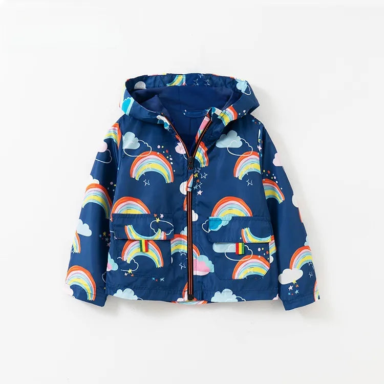 Malwee Children's Trench Coat New Children's Clothing Boys' Coat Printed Autumn and Winter Baby Children Hooded Zipper Coat