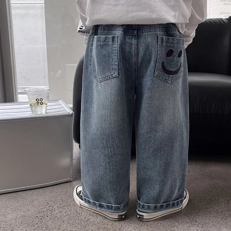 Korean Style Solid Color Denim Boys Pants