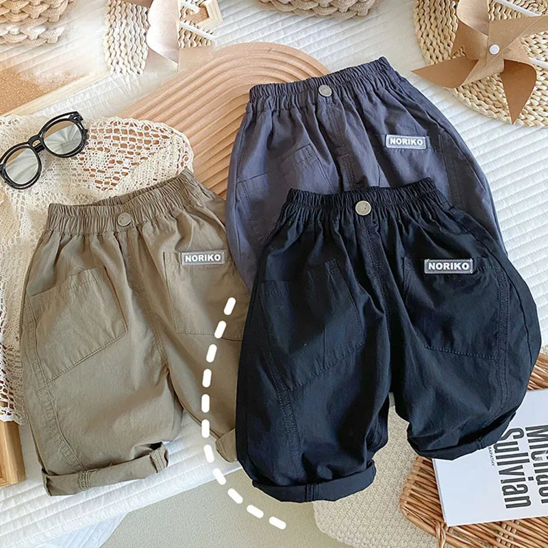 New Summer Breathable Thin Five-Quarter Pants for Boys Toddler Fashionable Short Shorts Comfortable Cotton New Style Mid-Waist