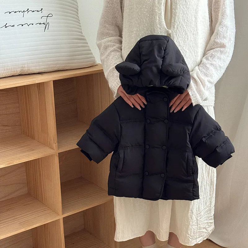 Thickened Children's Down Jacket Winter Baby Duckling Padded Coat Hooded Mid-Length White Duck Down Outdoor Clothes For Kids