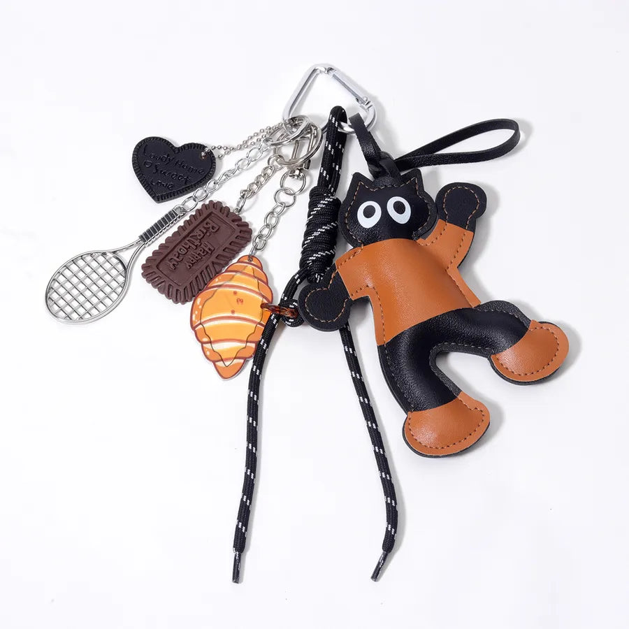 Joyful Dancing Bear Keychain PU Love Heart Bag Pendant Decorative Hanging Ornament Handmade Woven Tassel Butterfly Knot