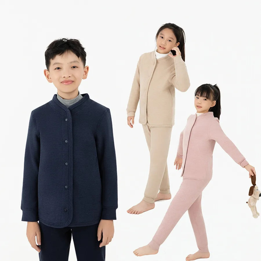 Warm Antibacterial Wool Children's School Uniform Set With Breathable Seamless Top V-neck Soft Polyester Fabric For Autumn Winter