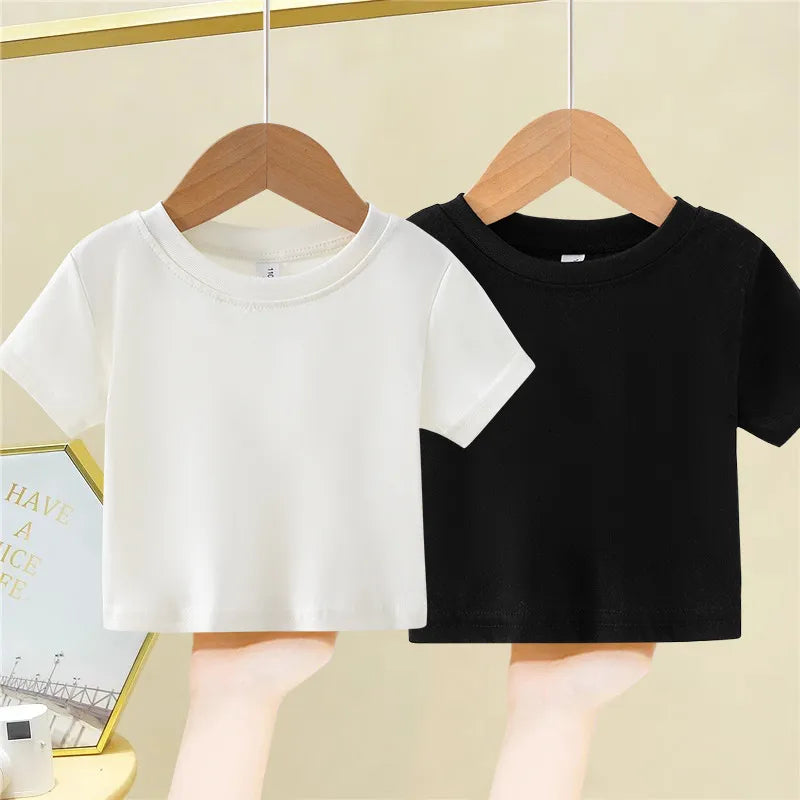 Girls Short Sleeve T-Shirt Pure Cotton Base Version Street Dance Summer Children's Short Style Round Neck Soft Fabric Round Neck
