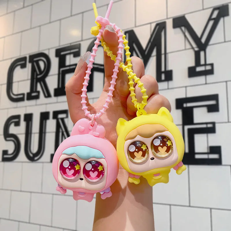 Cute Cartoon Girl Hair Braid Keychain Stress Relief Toy Eye Popping Squeezable Trendy Pendant Christmas Valentine's Day Gift