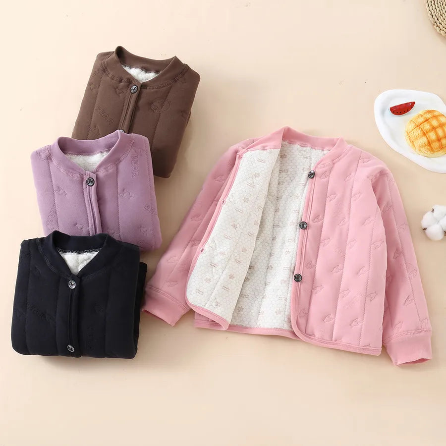 Thickened Cotton Innerwear For Children's School Uniforms Boys Winter Clothes V-neck Soft Polyester Fabric Warmth For Toddlers