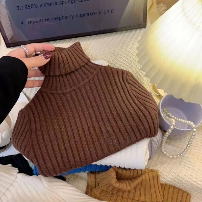 Children's Turtleneck Sweater All-Match Bottoming Shirt Western Style Autumn and Winter Baby Boy and Baby Girl Pullover Thickened Knitted Suitable for Girls