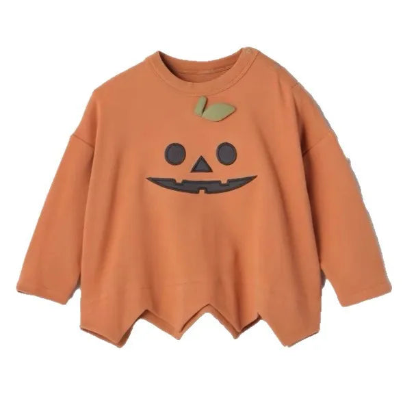 Halloween Long Sleeve Baby Sweatshirt Pumpkin Cat Ear Loose Casual Style Underwear Cartoon Pattern Cotton Knitted Round Neck