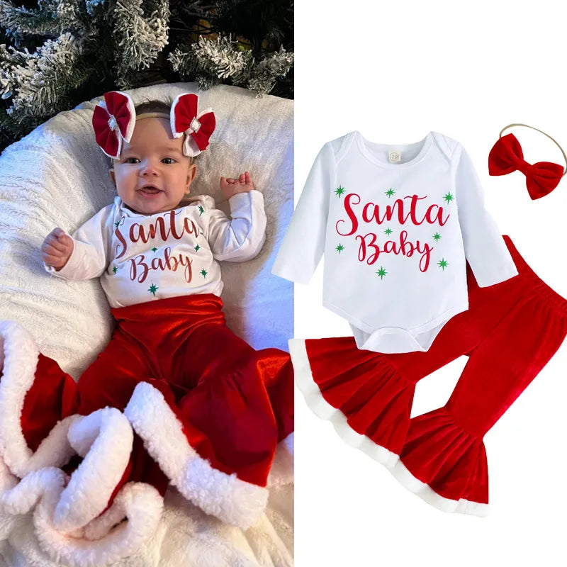christmas fashion letter printing cotton girls clothing sets