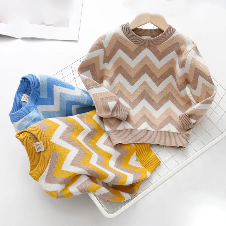 Children's Sweater New  Autumn and Winter Children's Sweater New Style round Neck Double Layer Cotton Thread Corrugated Bottoming Shirt Top