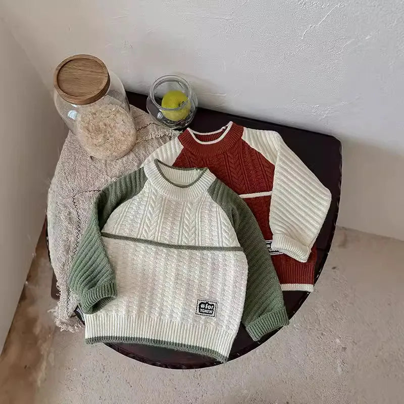 Fashionable Knitted Children's Sweater Long Shirt For Boys And Girls Baby Soft Treatment Acrylic Knitted Round Neck Long Sleeve
