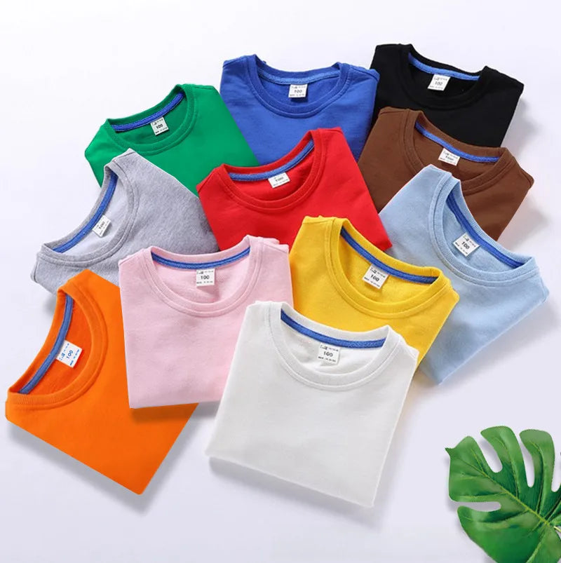 Children's Clothing  Children's Solid Color Sweater Children's Long Sleeve All Cotton Top for Boys and Girls New Blank Base Shirt