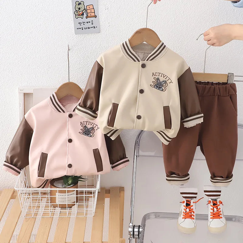 Children's Baseball Outfit Set Casual Spring Autumn Clothing Boys Girls Two-Piece Set Soft Cotton Long Sleeve Animal Cartoon