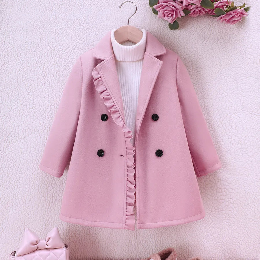 Girls Autumn Winter Plaid Woolen Coat With Lace Trim Single Button Fastening New Arrival Children Clothing EW Kids Jacket