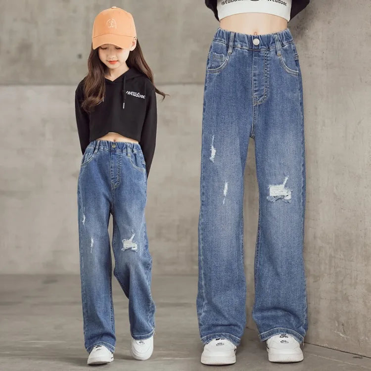 casual solid color ripped cotton pants & leggings