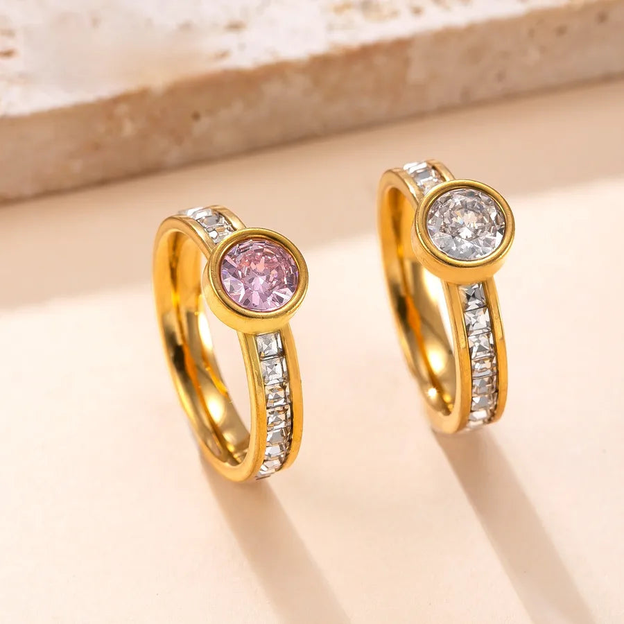 Trendy Stainless Steel Titanium Ring With Round Zirconia Women's Unique Design Jewelry Accessories Factory Geometric Pattern