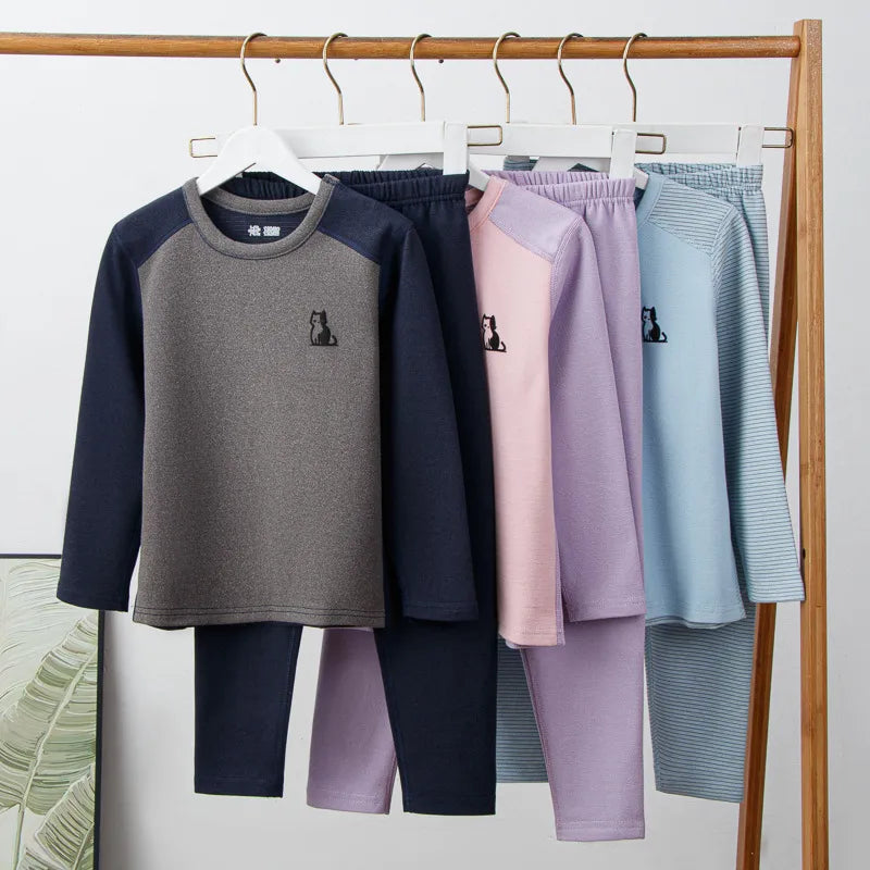 Graphene Warm Underwear Set For Teenage And Large Children Anti-Bacterial Graphene Fleece Sleepwear Base Layer Suit Girls