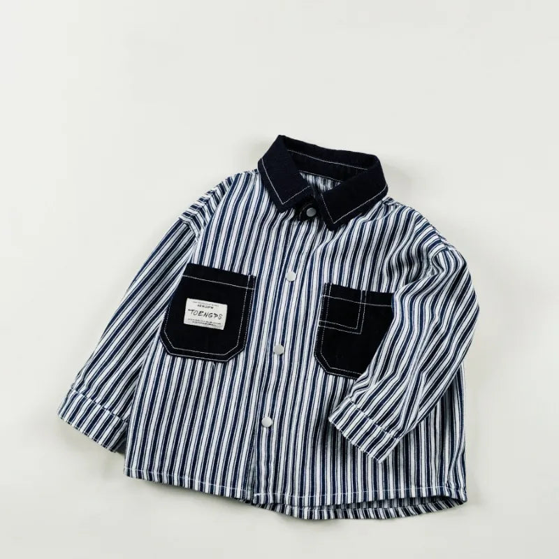 Cotton Striped Children's Shirt For Boys And Girls With Collar Short Sleeve Autumn Fashion New Style Soft Fabric All Cotton
