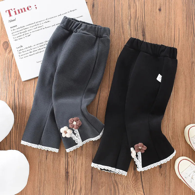 Girls' Flared Pants Spring and Autumn Pastoral Style Floral Leggings for Toddlers and Young Children Elastic Casual Pants for Outdoor Wear