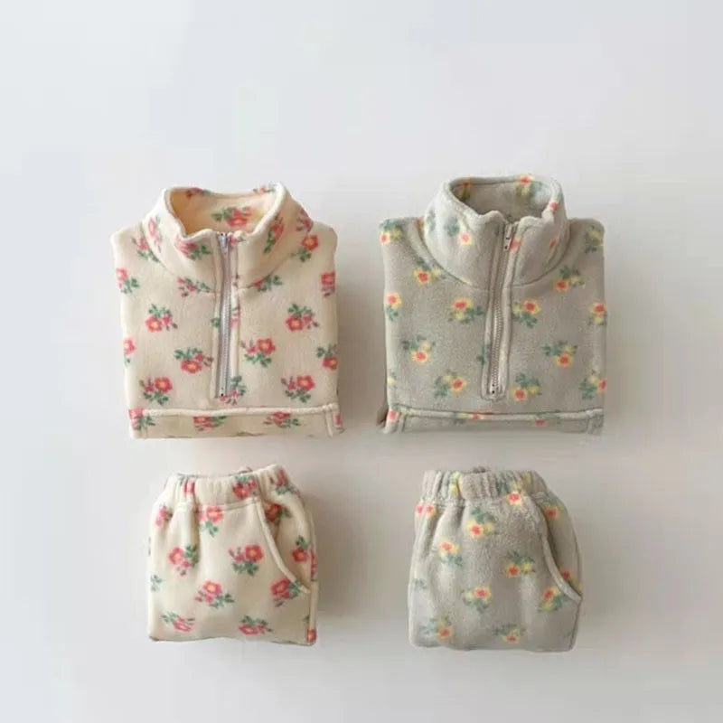 Casual Flower Cotton Girls Clothing Sets