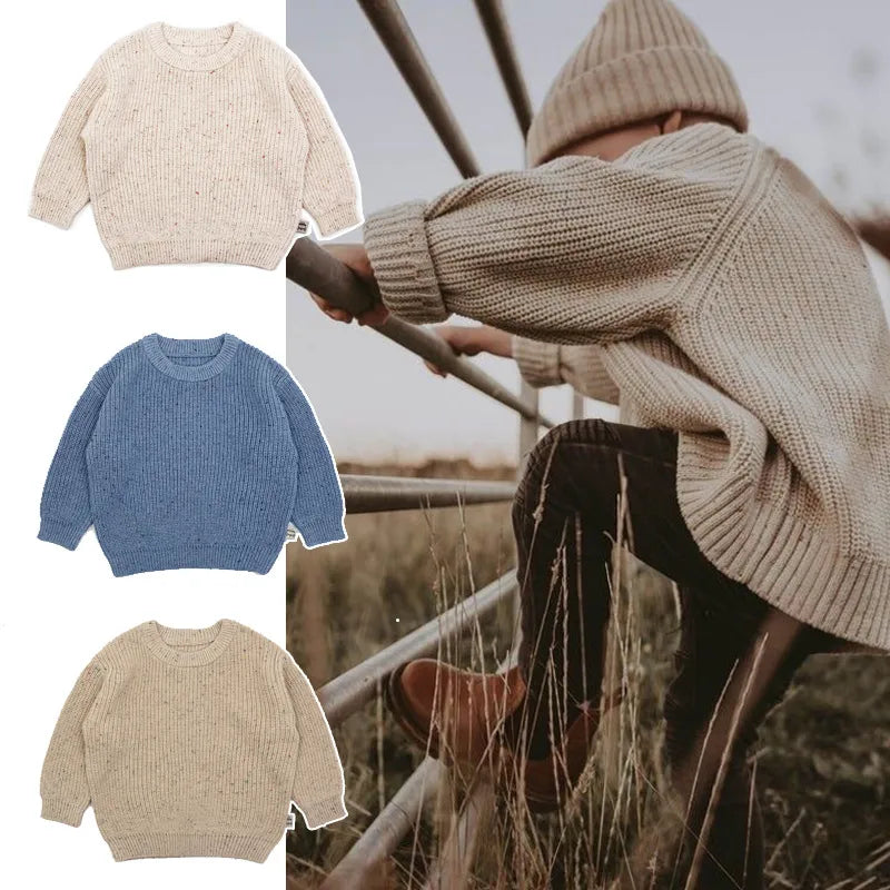 In-Stock Free Shipping  Foreign Trade  Spring and Autumn Colorful Dot Pure Cotton Infant Boys and Girls Crew Neck Base Sweater Knit