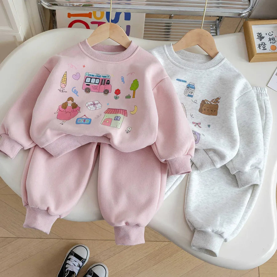 Children's Sweatshirt suit Spring and Autumn  New Girls Sportswear Cartoon Children's Western Style Autumn Outdoor Two-piece Set