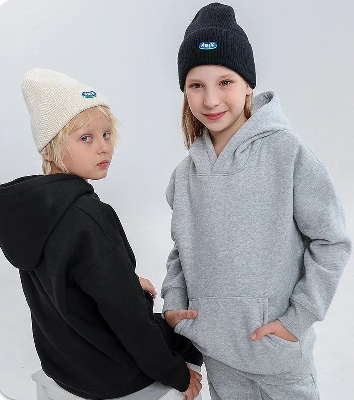 Trendy  Pure Color Hoodie Children's Clothing For Boys And Girls Soft Cotton Polyester Long Sleeve Winter