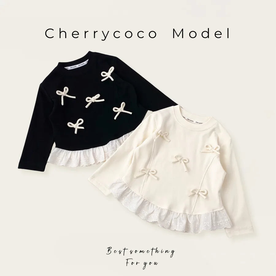 Cherrycoco New Style Long Sleeve T-Shirt For Girls Sweet Lace Under Shirt Butterfly Knot Baby Girl Clothes Autumn New Arrival