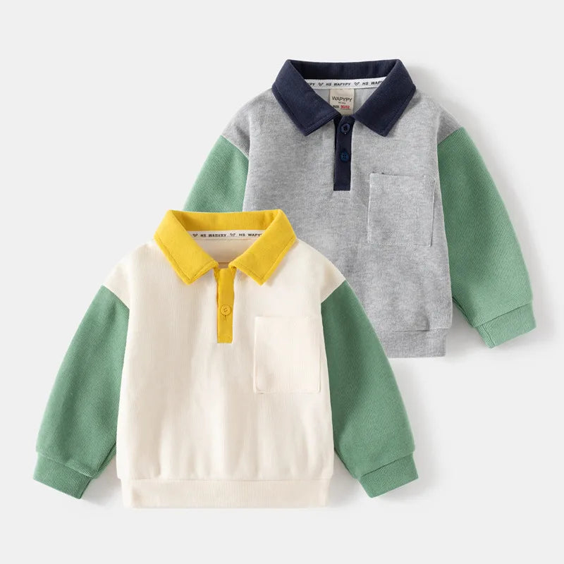 Children's Fashion Sweater  Children's Autumn Clothing Boys Square Collar Pocket Coat New Style Baby Patchwork Sleeve Sweater Fashion