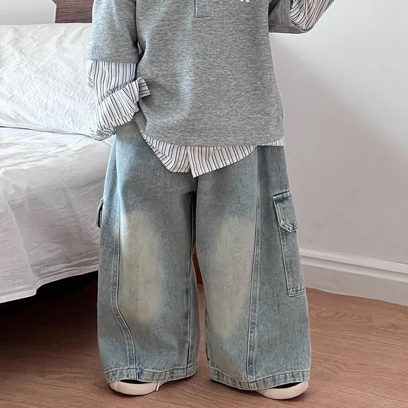 Cool Casual Denim Pants For Kids Spring Autumn Loose Fit Children Jeans Trendy Long Trousers Baby Boys Girls Comfortable Cotton