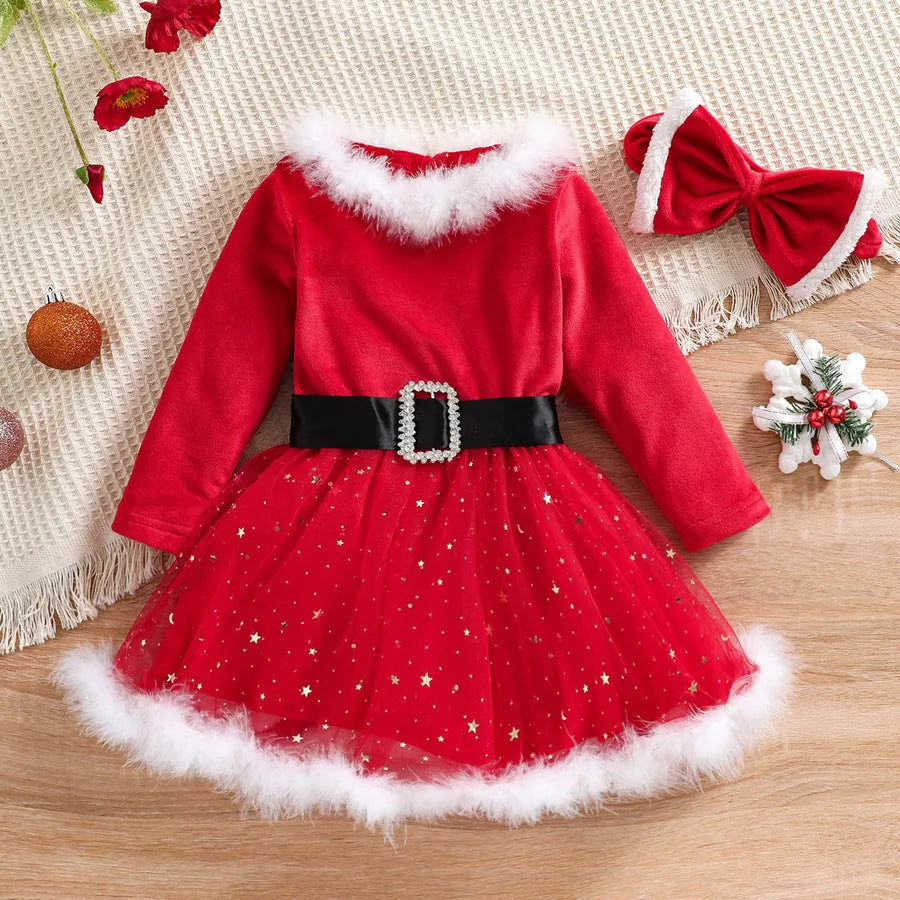 christmas fashion solid color cotton girls dresses
