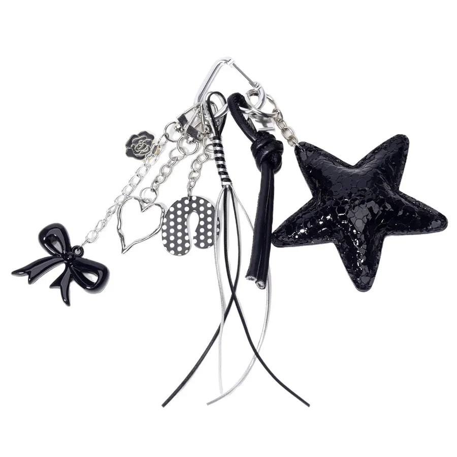Factory Direct Leather Star Butterfly Knot Bag Pendant Keychain Ornament Handmade Woven Tassel Bear/Pig/Animal Pattern