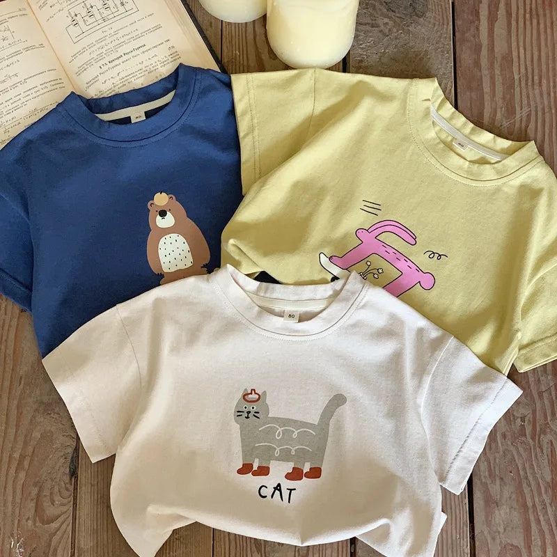 New Style Baby Boys Girls Cotton Half Sleeve T-Shirt Breathable Short Sleeve Round Neck Soft Fabric Cartoon Summer Clothes