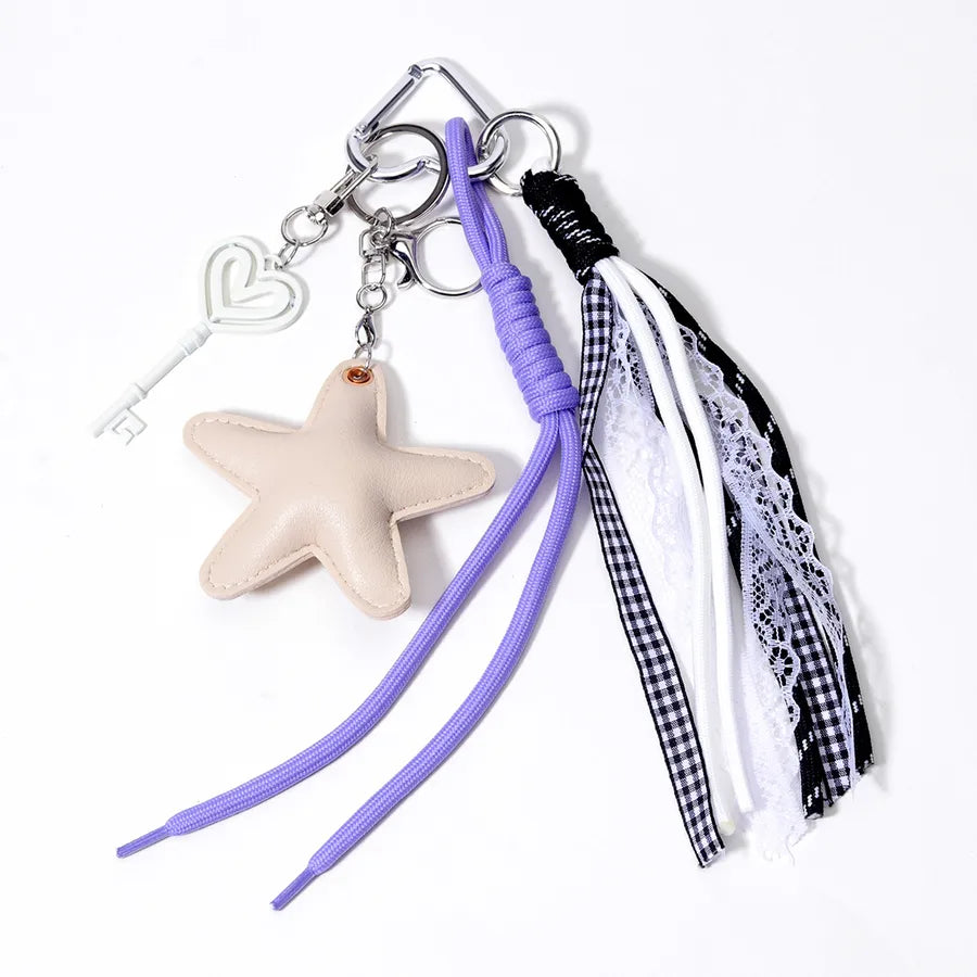 Star PU Leather Bag Hanging Decoration Denim Keychain Handbag Accessory Cartoon Style Craftsmanship Bear Pig Animal Patterns