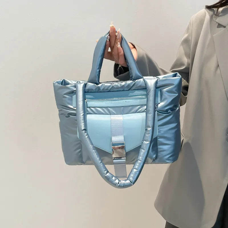Casual Lightweight Cotton Shoulder Bag For Women Simple Grid Pattern Space Cotton Handbag Trendy Crossbody Bag Silk Material
