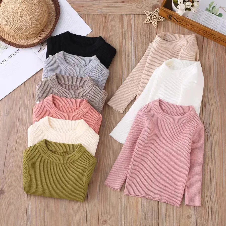 Children's sweater bottoming shirt boys and girls solid color round neck pullover autumn and winter thick warm sweater manufacturers wholesale