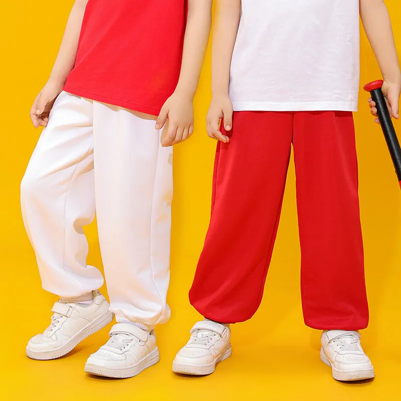 Sports Solid Color 95% Chemical fiber blending Polyester Boys Pants