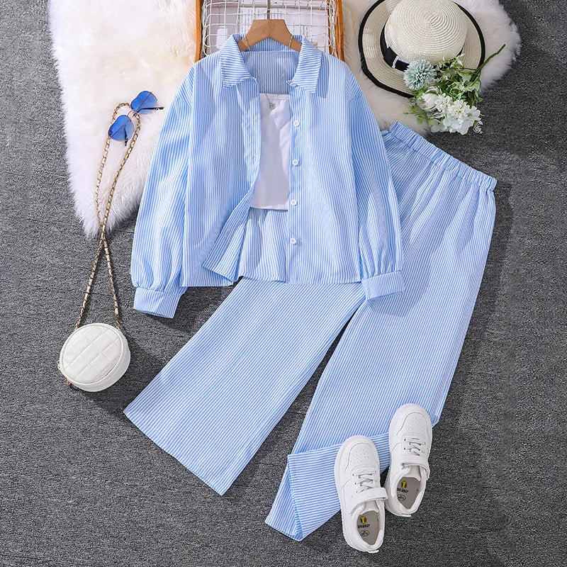 Casual Elegant Simple Style Stripe Cotton Blend Polyester Girls Clothing Sets