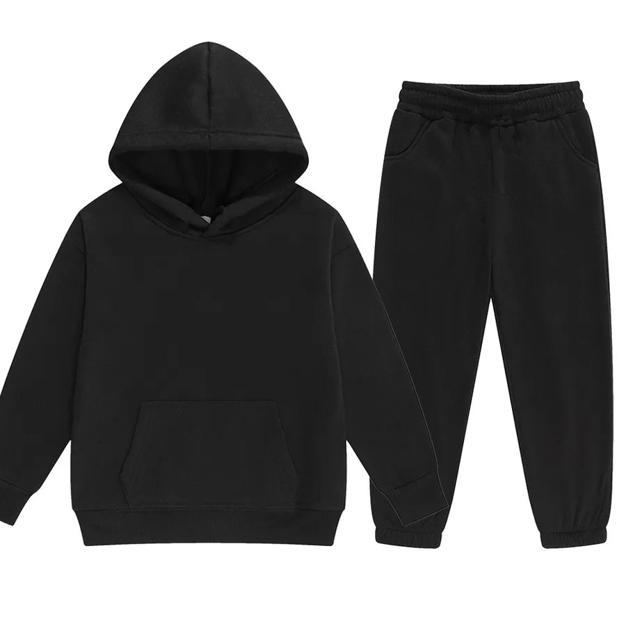Children's Long Sleeve Fleece Lined Hoodie Set Warm Stylish Autumn Winter Clothes For Boys And Girls Soft Polyester Clothing